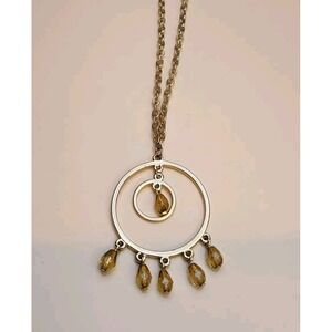 ANNE KLEIN AK Signed Circle Pendant Faceted  Crystals Gold Tone Necklace 20"